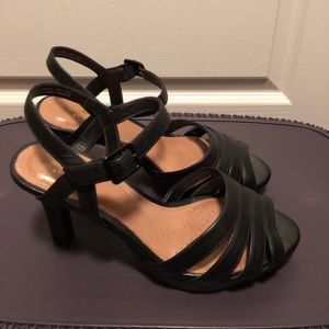 Clarks strappy black sandals heels